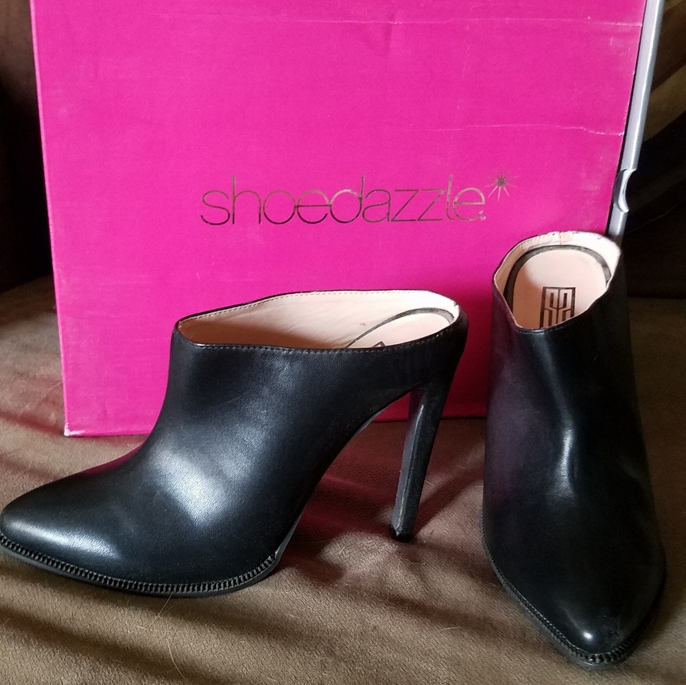 Black leather mule stiletto